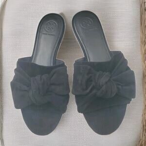 Tory Burch Womens Annabelle Black Bow Slip-On Slide Slippers 7.5 M S/N 48210